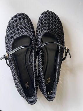 Zara woven ballerina flats BLACK